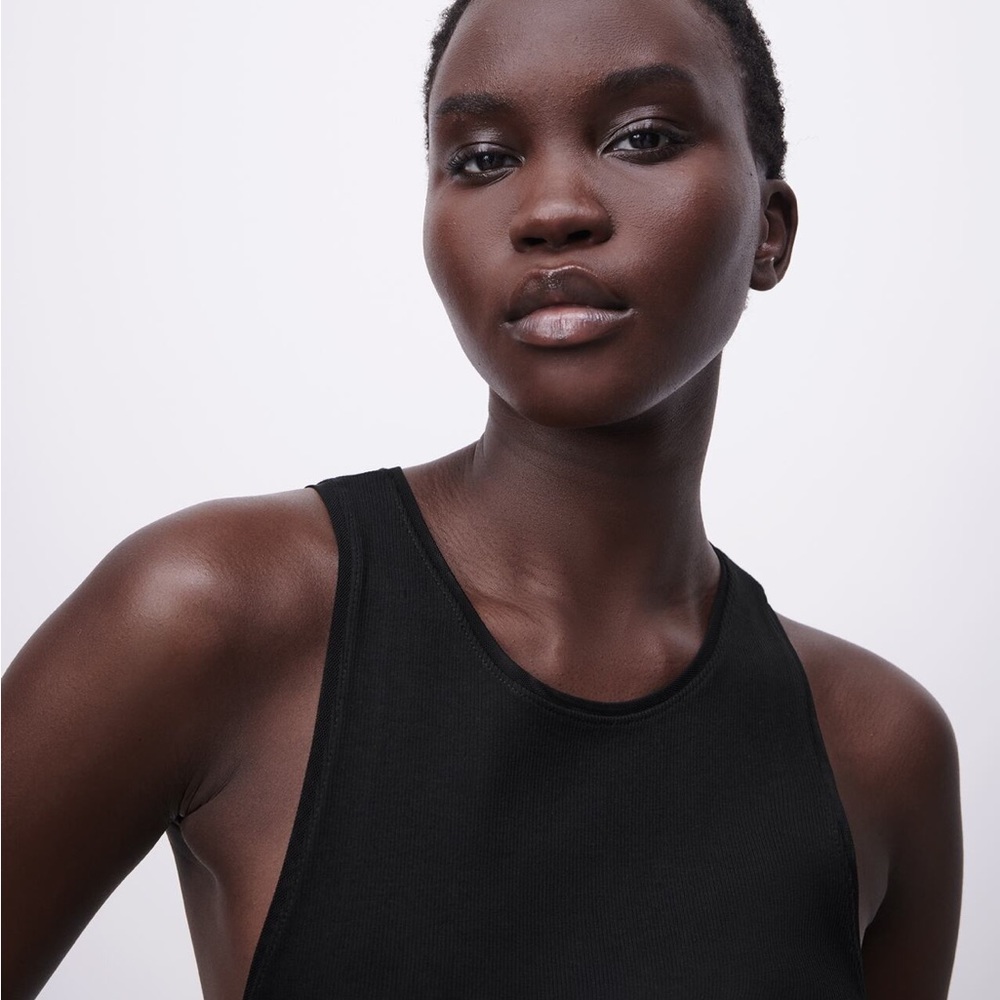 Zara Organza Trim Rib Top Set - Black and White